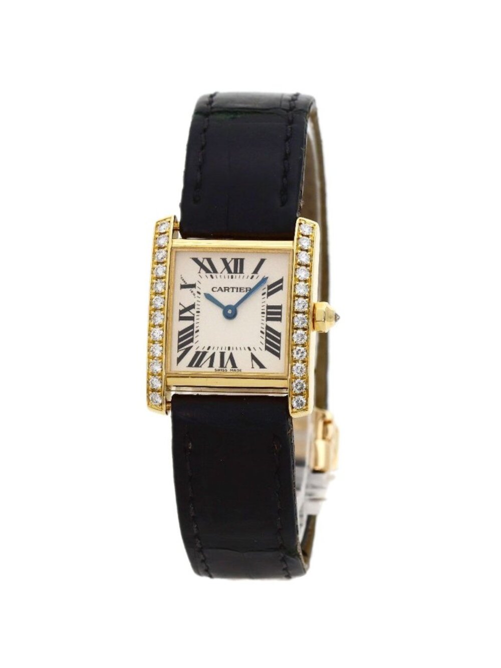Cartier Tank Francaise SM Diamond Bezel Watch 18k Yellow Gold Leather